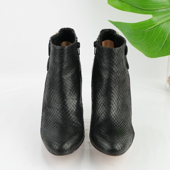 Ann Taylor Womens Boots Size 9 Black Leather Snake High Heel Elegant Booties - Picture 2 of 11